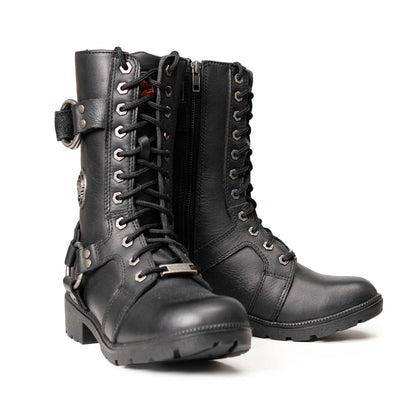 Milwaukee Leather Women’s Waterproof Leather Ring Strap Lace-To-Toe Riding Boots – Zipper Lock Design - MBL9391