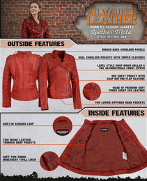 Milwaukee Leather Women's Distressed Red Vegan Leather Motorcycle Style Fashion Jacket SFL2845
