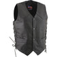 USA Leather 1202 Men's Classic ‘Side Laced’ Black Leather 4 Button Western Style Motorcycle Vest