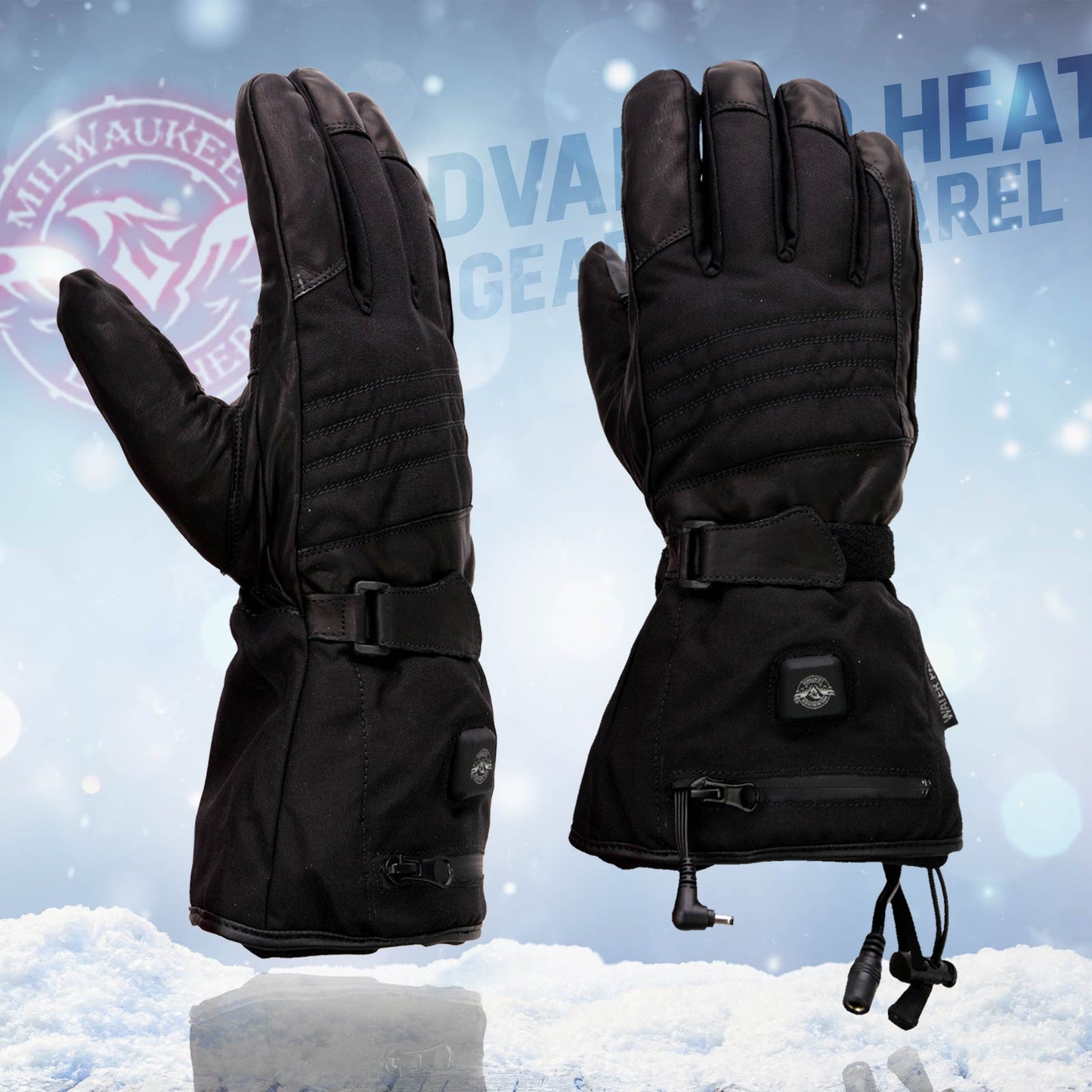 Milwaukee Leather MG17501SET Men’s Heated Black Leather/Textile Winter Gloves /Harness Wire and i-Touch
