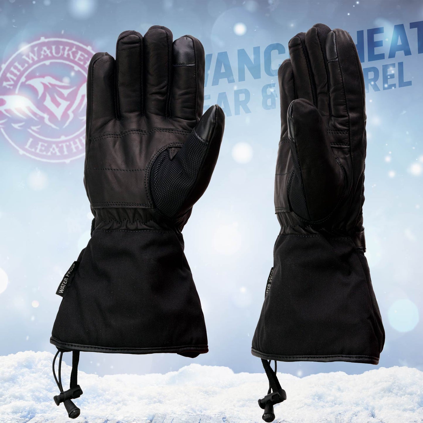 Milwaukee Leather MG17501SET Men’s Heated Black Leather/Textile Winter Gloves /Harness Wire and i-Touch