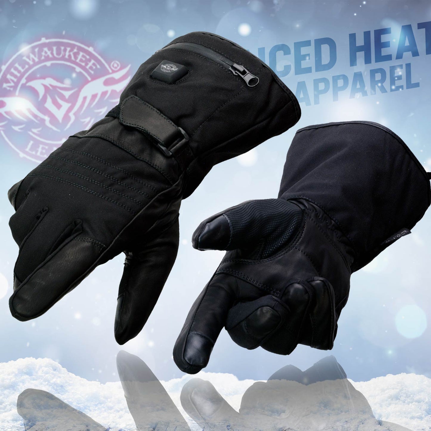 Milwaukee Leather MG17501SET Men’s Heated Black Leather/Textile Winter Gloves /Harness Wire and i-Touch