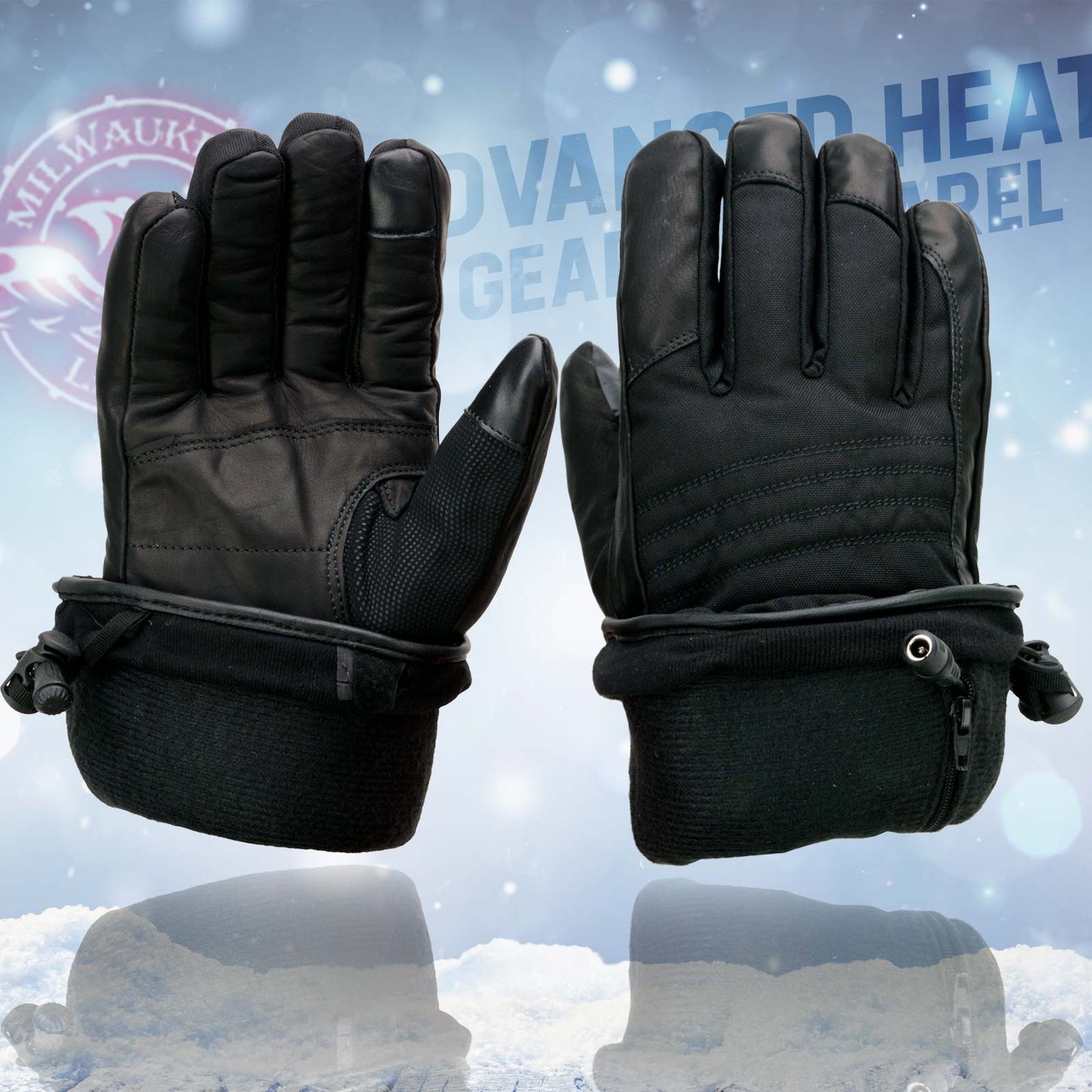 Milwaukee Leather MG17501SET Men’s Heated Black Leather/Textile Winter Gloves /Harness Wire and i-Touch