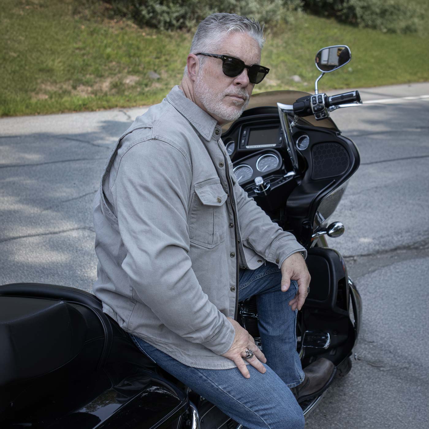 Milwaukee Leather MPM1621 Men's Grey CE Armored Long Sleeve Motorcycle Riders Shirt w/ Reinforced w/ Aramid Fibers