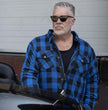 Milwaukee Leather Men's Plaid Flannel Blue Biker Shirt with CE Approved Armor Reinforced w/Aramid Fiber MPM1634
