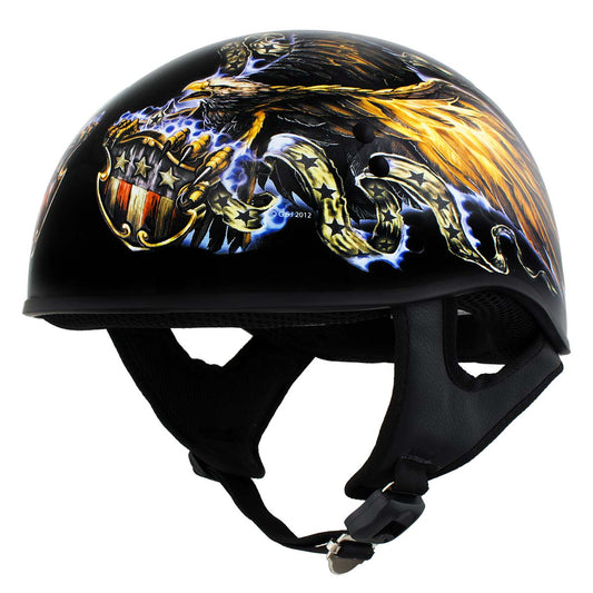 Hot Leathers HLD1028 USA Eagle Flat Black Motorcycle DOT Approved Skull Cap Half Helmet Biker
