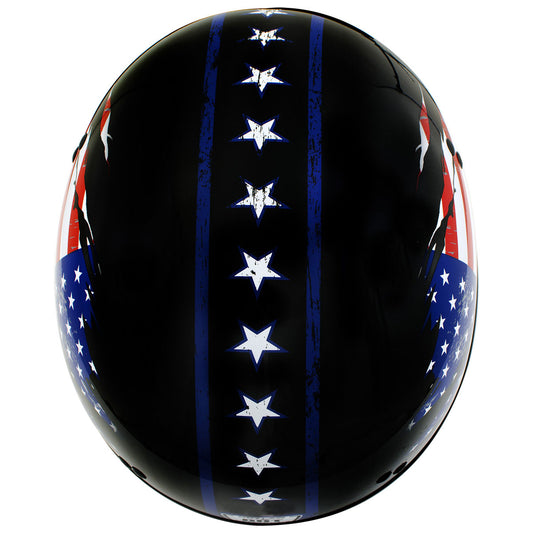 Hot Leathers HLT68 American Flag Black Glossy Motorcycle Skull Cap Half Helmet DOT Approved