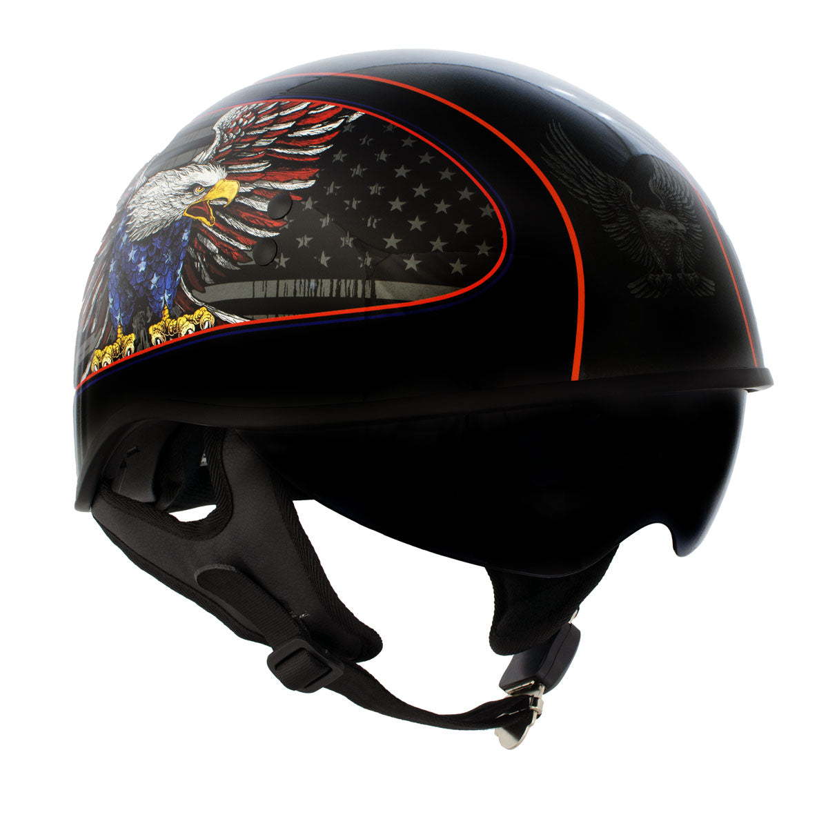 Hot Leathers HLD1037 Gloss Black Up Wing Eagle USA Advanced DOT Unisex Half Helmet w/ Drop Down Visor