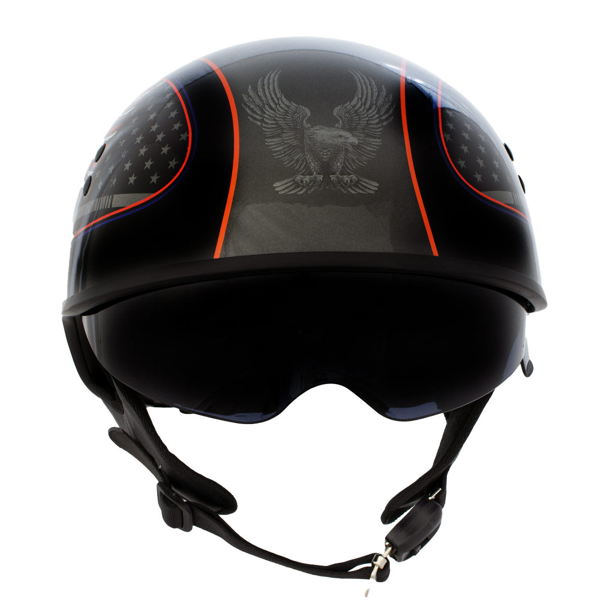 Hot Leathers HLD1037 Gloss Black Up Wing Eagle USA Advanced DOT Unisex Half Helmet w/ Drop Down Visor