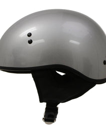 Hot Leathers HLD1050 Glossy Silver Motorcycle DOT Approved Skull Cap Half Helmet Biker