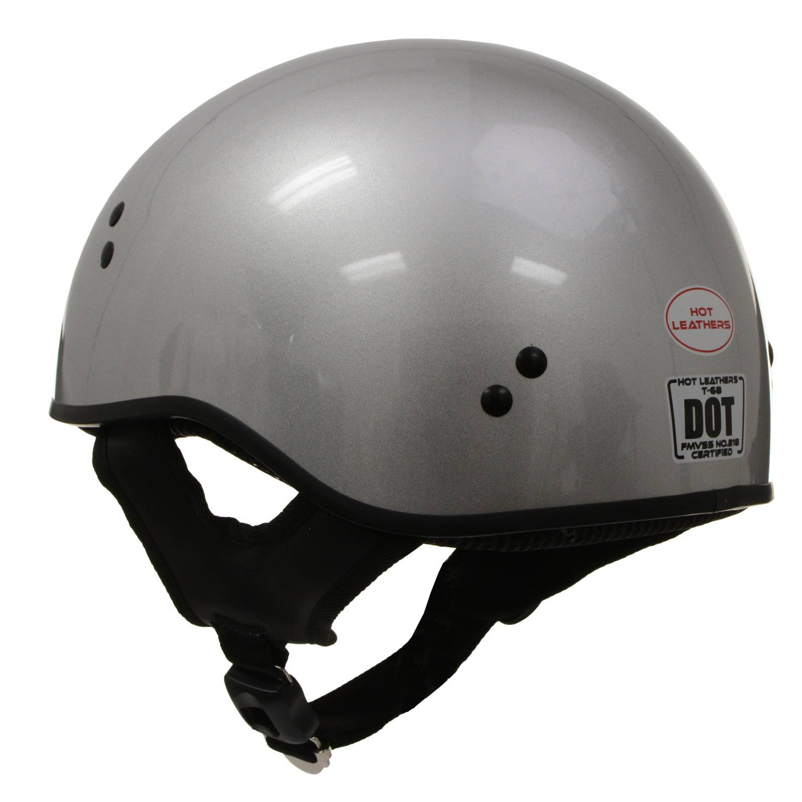 Hot Leathers HLD1050 Glossy Silver Motorcycle DOT Approved Skull Cap Half Helmet Biker