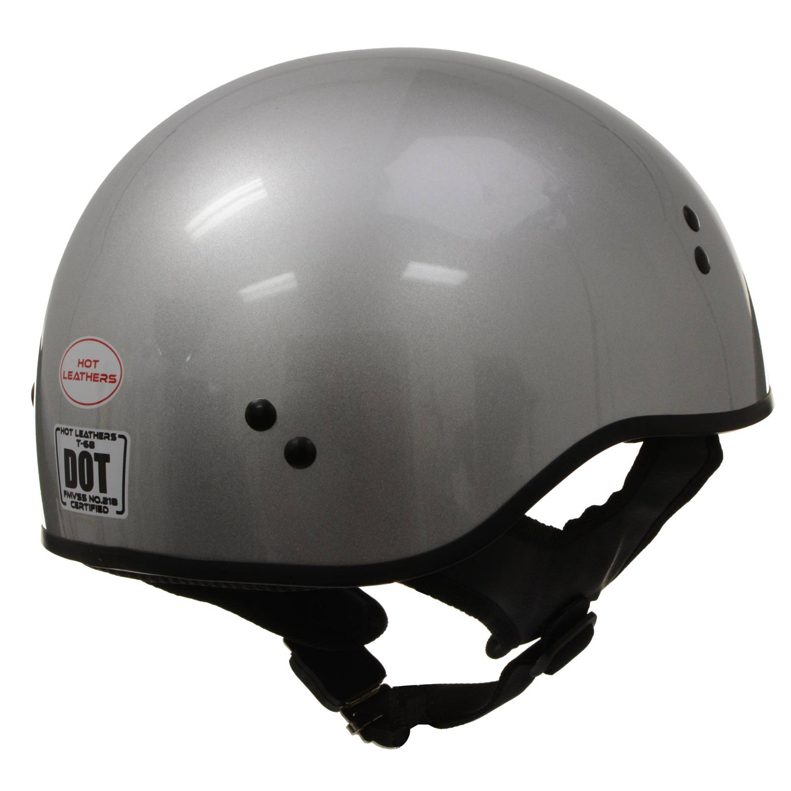 Hot Leathers HLD1050 Glossy Silver Motorcycle DOT Approved Skull Cap Half Helmet Biker