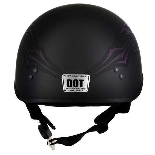 Hot Leathers HLT70 Purple Butterfly Glossy Black DOT Motorcycle Half Face Biker Helmet