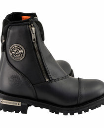 Milwaukee Leather MBM102 Men's Black Smooth Double Sided Zipper Entry Motorcycle Leather Boots
