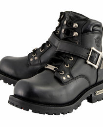 Milwaukee Leather Men's Classic Black Leather Lace-Up 6-inch Engineer Boots with Side Buckle MBM9010
