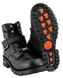 Milwaukee Leather Men's Classic Black Leather Lace-Up 6-inch Engineer Boots with Side Buckle MBM9010