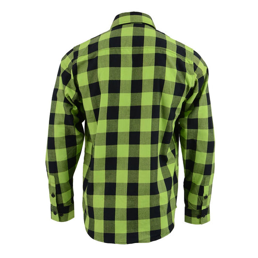 Milwaukee Leather MNG11632 Men's Flannel Plaid Black and Neon Green Long Sleeve Cotton Button Down Shirt