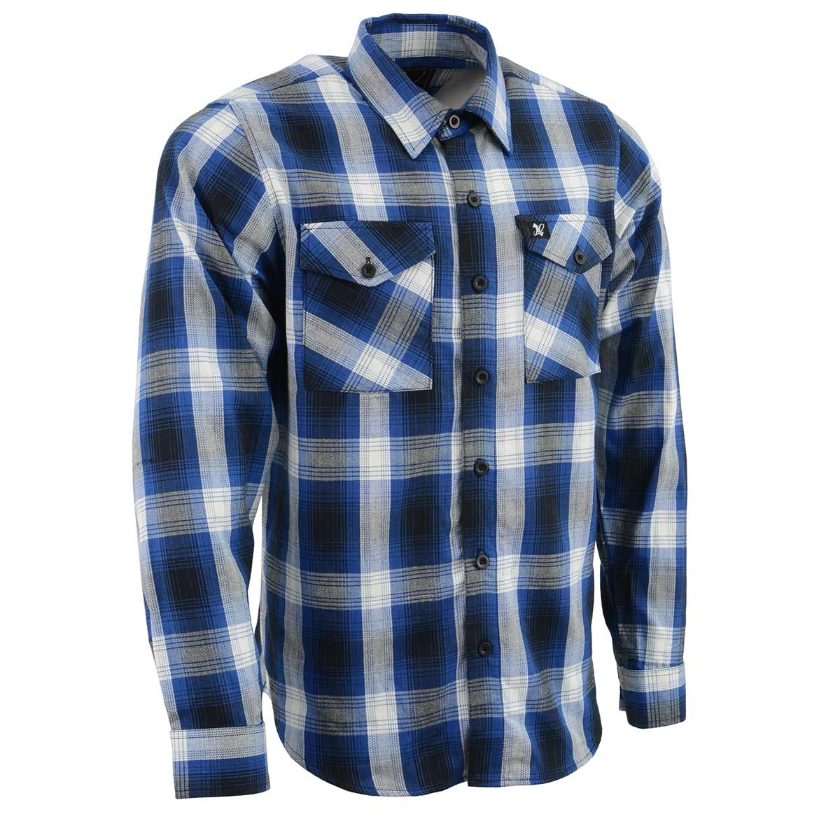 Milwaukee Leather MNG11635 Men's Flannel Plaid Blue and White Long Sleeve Cotton Button Down Shirt