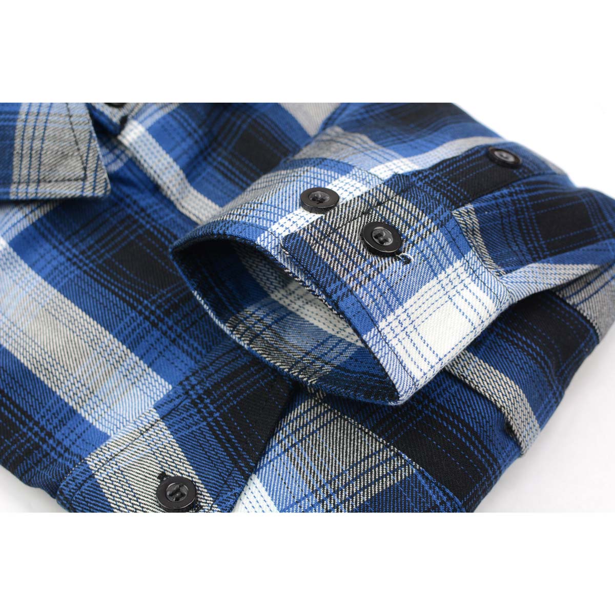 Milwaukee Leather MNG11635 Men's Flannel Plaid Blue and White Long Sleeve Cotton Button Down Shirt