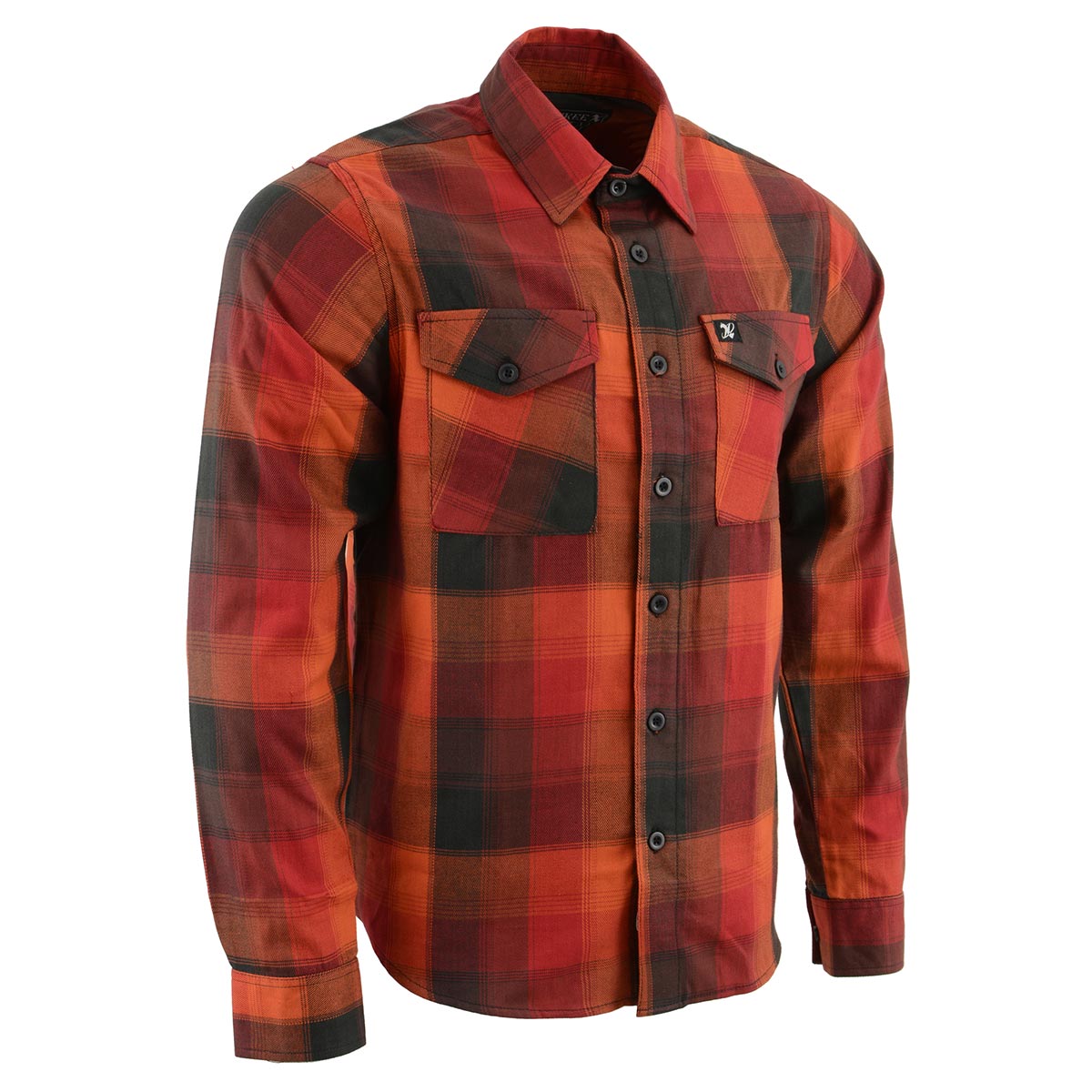 Milwaukee Leather MNG11641 Men's Flannel Plaid Shirt Orange with Red and Black Long Sleeve Cotton Button Down Shirt