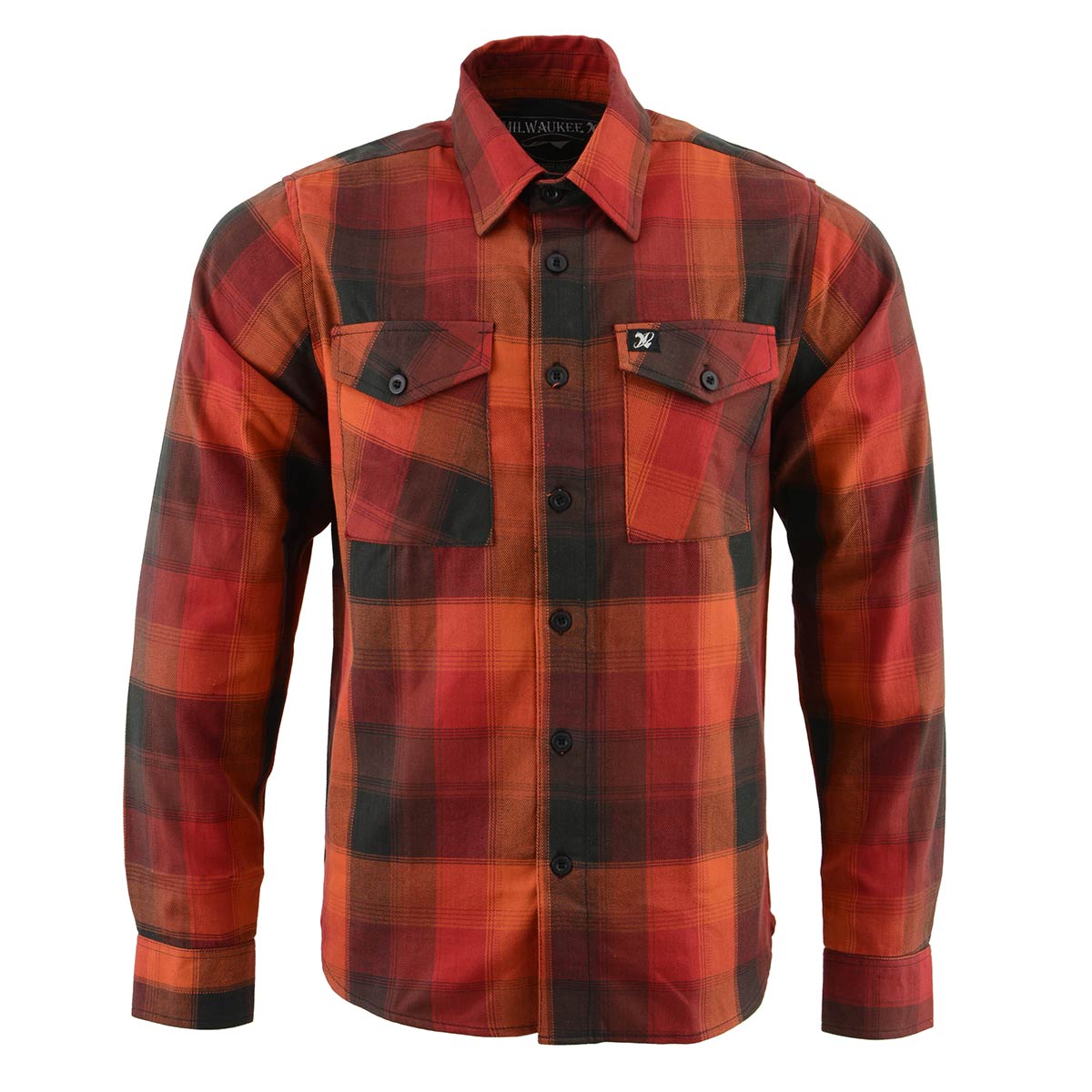 Milwaukee Leather MNG11641 Men's Flannel Plaid Shirt Orange with Red and Black Long Sleeve Cotton Button Down Shirt