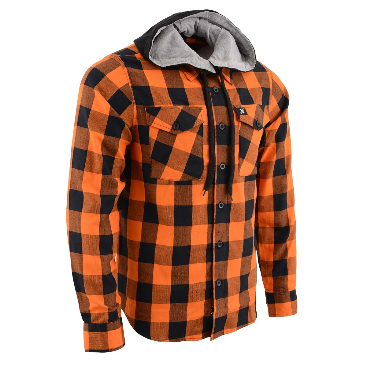 Milwaukee Leather MNG11642 Men's Flannel Plaid Orange and Black Long Sleeve Cotton Button Down Shirt w/ Hoodie