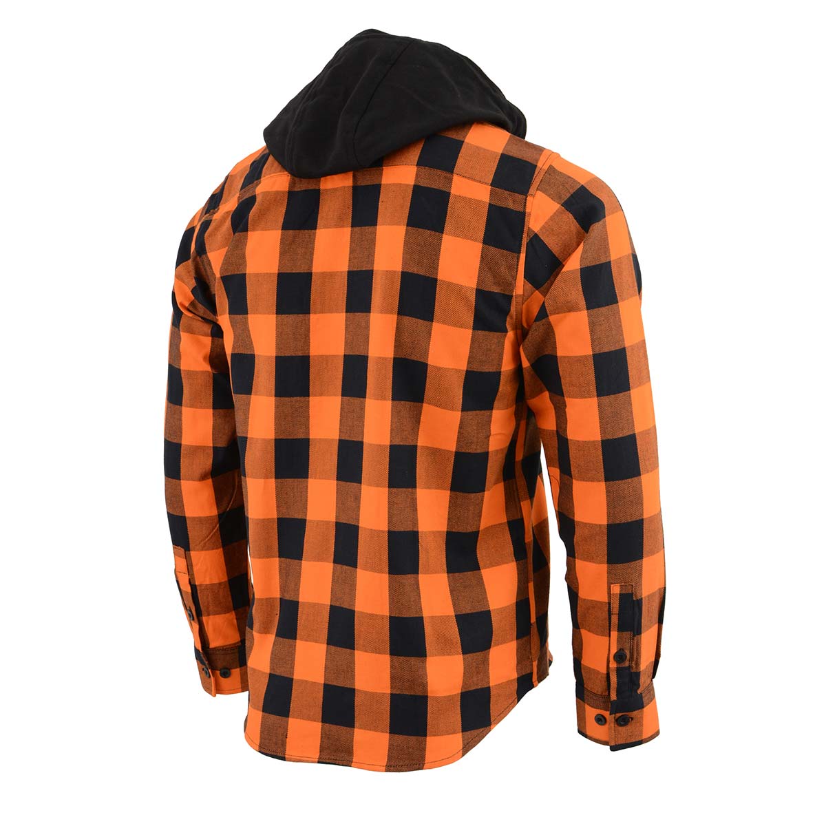 Milwaukee Leather MNG11642 Men's Flannel Plaid Orange and Black Long Sleeve Cotton Button Down Shirt w/ Hoodie