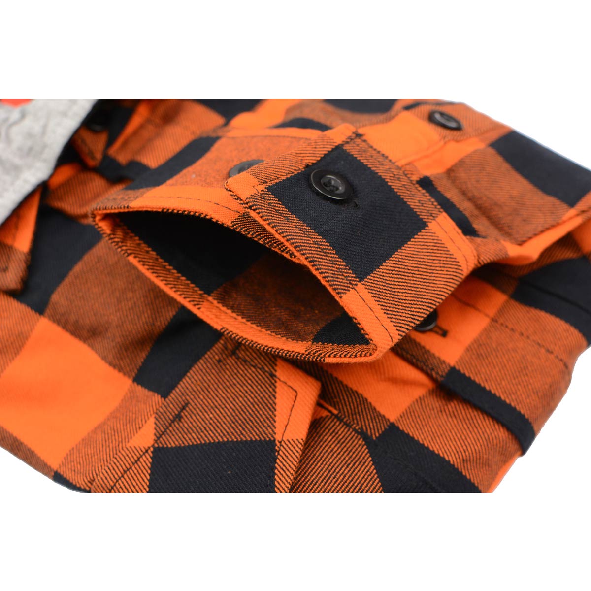 Milwaukee Leather MNG11642 Men's Flannel Plaid Orange and Black Long Sleeve Cotton Button Down Shirt w/ Hoodie
