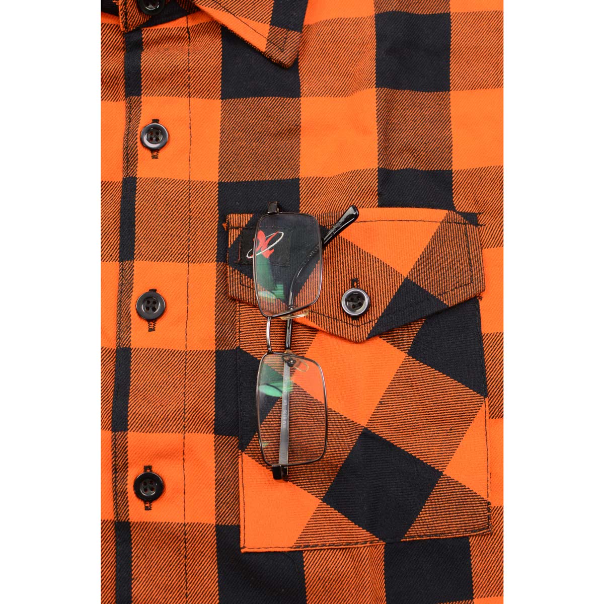 Milwaukee Leather MNG11642 Men's Flannel Plaid Orange and Black Long Sleeve Cotton Button Down Shirt w/ Hoodie