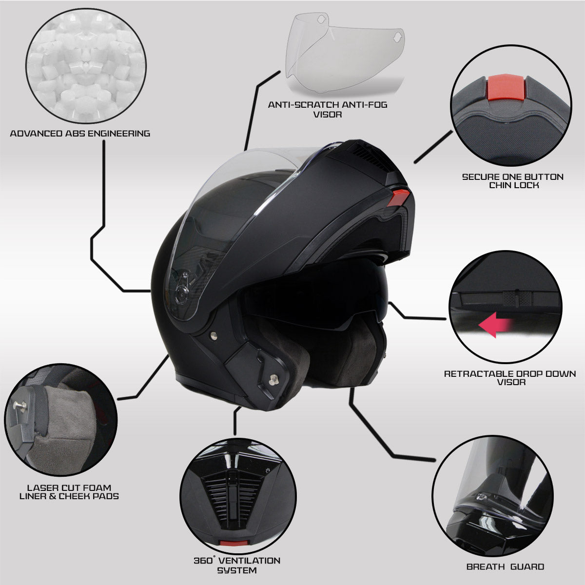 Milwaukee Helmets MPH9812DOT Flat Black Menace Advanced Motorcycle Modular Helmet Biker w/ Drop Down Visor
