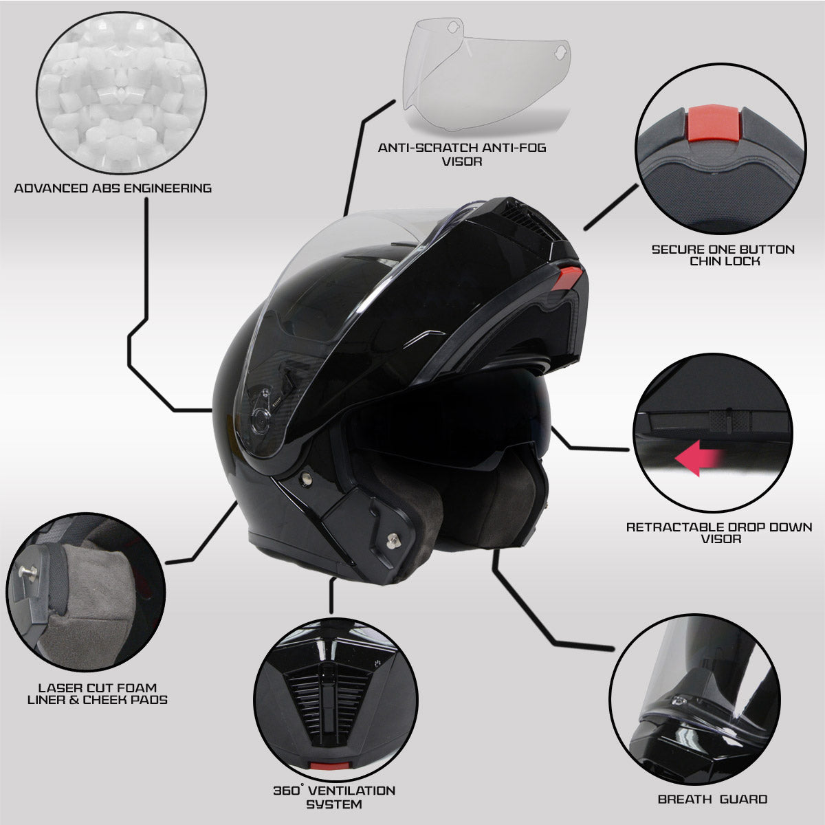 Milwaukee Helmets MPH9813DOT Gloss Black Menace DOT Approved Motorcycle Modular Helmet w/ Drop Down Visor