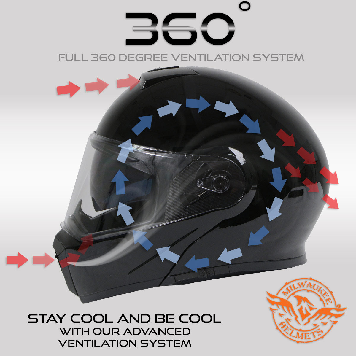 Milwaukee Helmets MPH9813DOT Gloss Black Menace DOT Approved Motorcycle Modular Helmet w/ Drop Down Visor