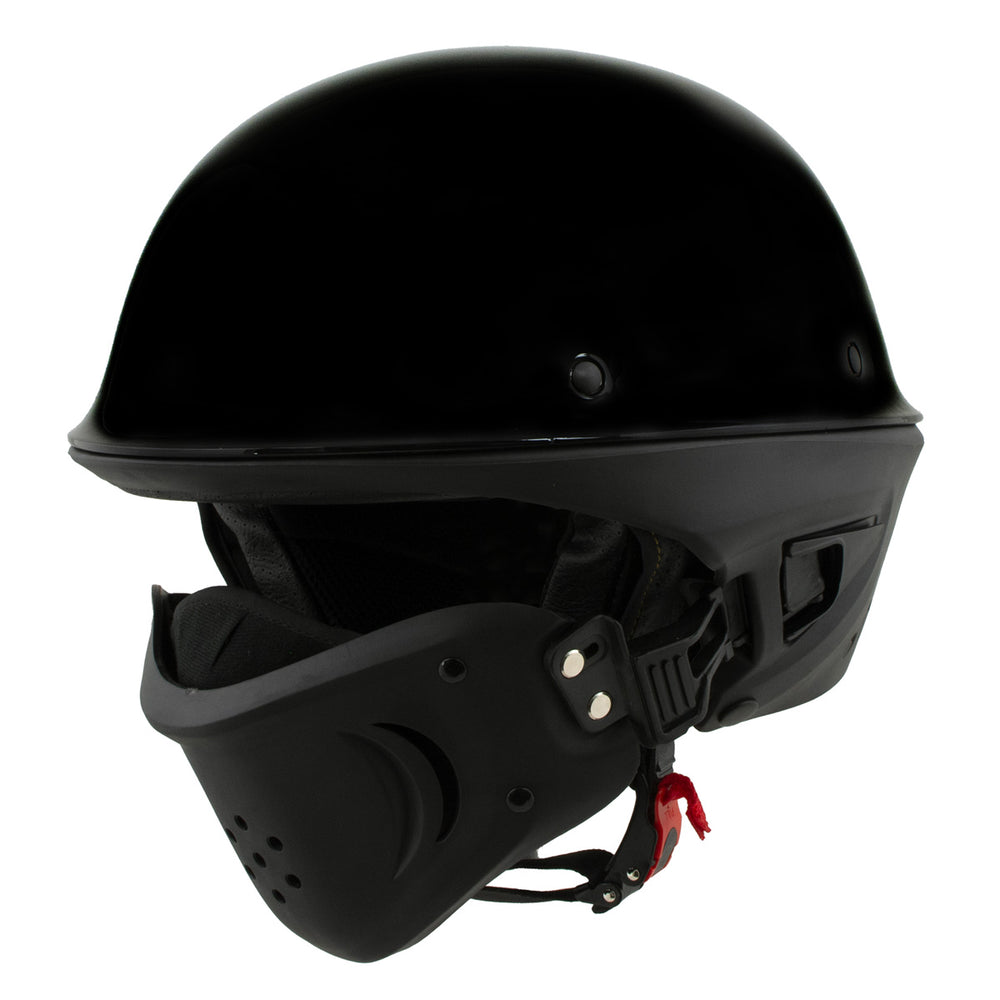 Milwaukee Helmets MPH9831DOT Rascal 3/4 Open Face Gloss Black 2 in 1 Motorcycle Helmet Biker