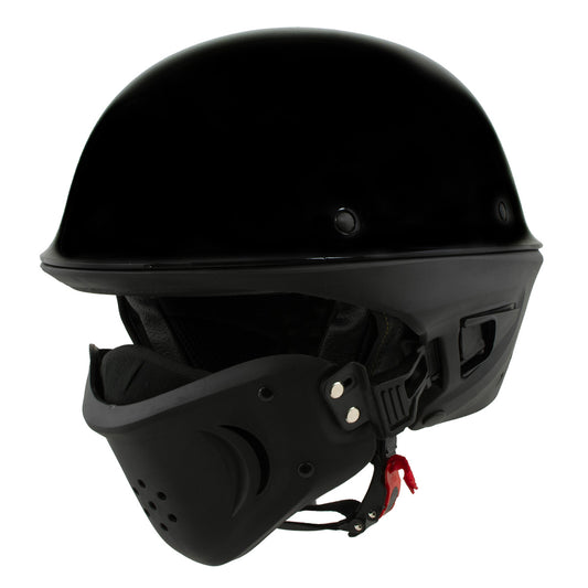 Milwaukee Helmets MPH9831DOT Rascal 3/4 Open Face Gloss Black 2 in 1 Motorcycle Helmet Biker