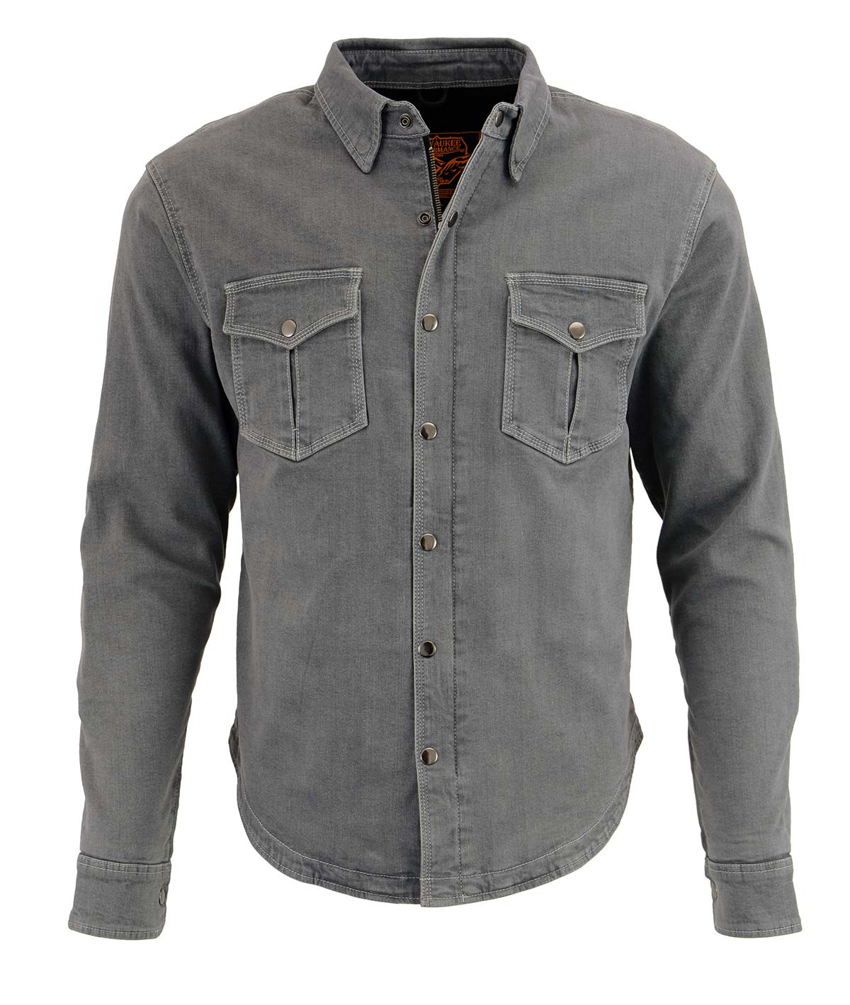 Milwaukee Leather MPM1621 Men's Grey CE Armored Long Sleeve Motorcycle Riders Shirt w/ Reinforced w/ Aramid Fibers