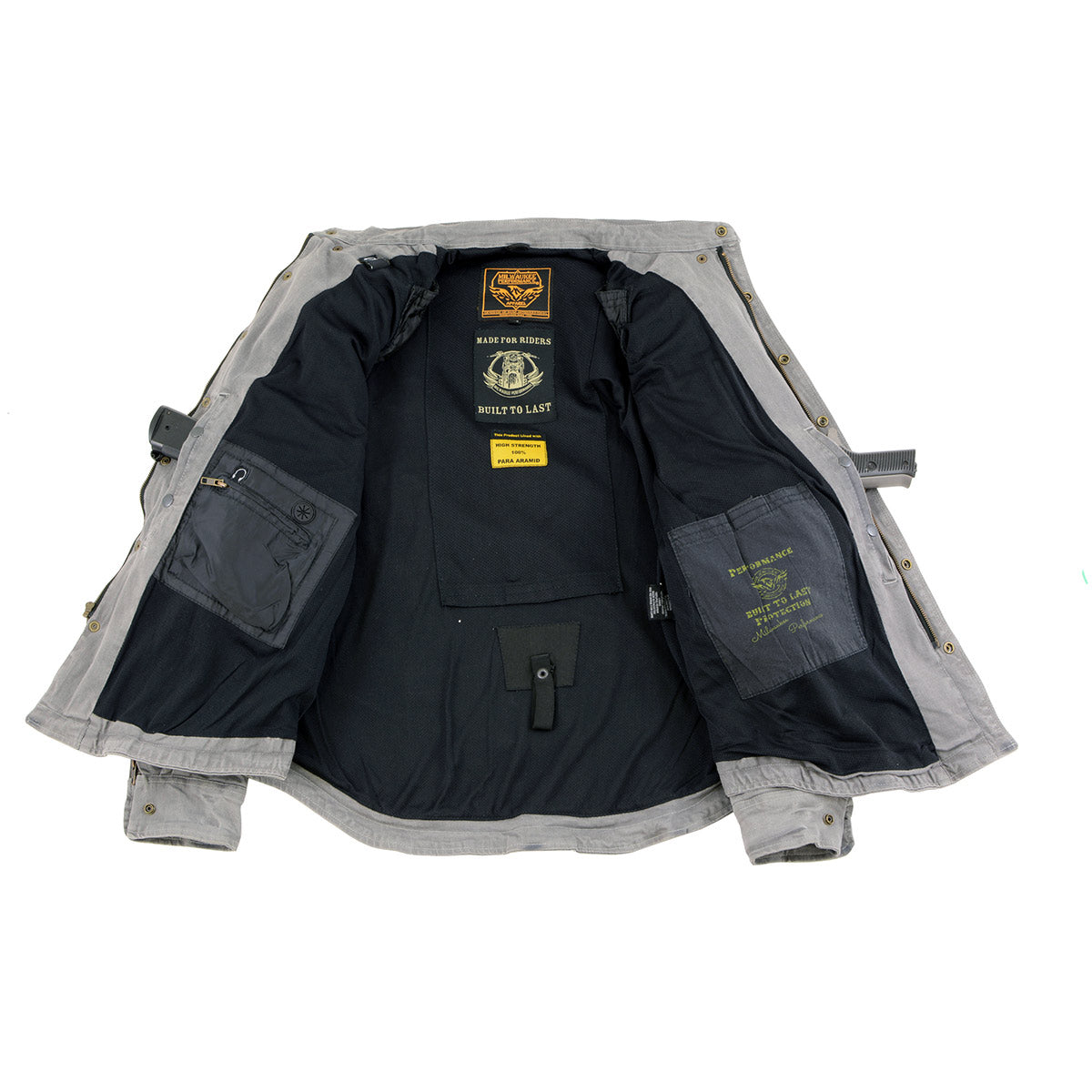 Milwaukee Leather MPM1621 Men's Grey CE Armored Long Sleeve Motorcycle Riders Shirt w/ Reinforced w/ Aramid Fibers