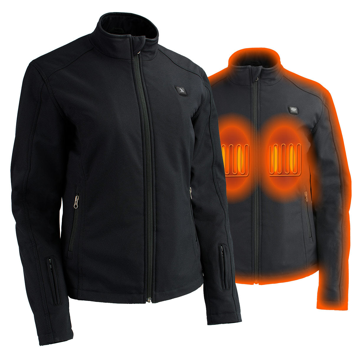 Nexgen Heat NXL2760SET Women's ‘Storm’ Black Soft Shell Zipper Front Heated Jacket (Included 10000mAh Battery Pack)