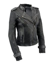 Milwaukee Leather SFL2840 Women's Maiden Black Premium Sheepskin Motorcycle Fashion Leather Jacket with Studs