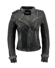 Milwaukee Leather SFL2840 Women's Maiden Black Premium Sheepskin Motorcycle Fashion Leather Jacket with Studs