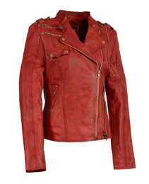 Milwaukee Leather Women's Distressed Red Vegan Leather Motorcycle Style Fashion Jacket SFL2845