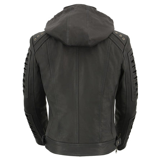 Milwaukee Leather SFL2865 Women's Black Scuba Style Fashion Casual Leather Jacket with Hoodie