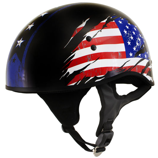 Hot Leathers HLT68 American Flag Black Glossy Motorcycle Skull Cap Half Helmet DOT Approved