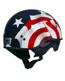 Hot Leathers T72 Blue Flag Advanced DOT Motorcycle Half Helmet Biker w/ Drop Down Visor