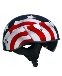 Hot Leathers T72 Blue Flag Advanced DOT Motorcycle Half Helmet Biker w/ Drop Down Visor