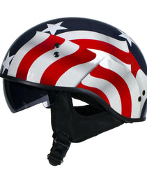 Hot Leathers T72 Blue Flag Advanced DOT Motorcycle Half Helmet Biker w/ Drop Down Visor